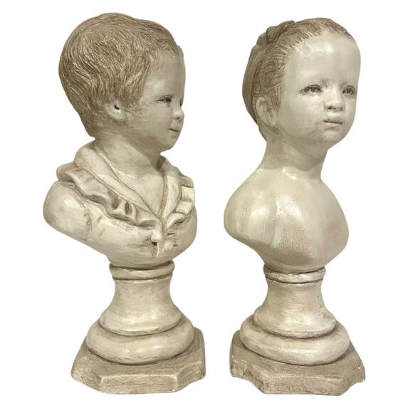 VINTAGE ALexander Backer CO. ABCO Chalkware Boy And Girl Bust Statue 10" - Picture 2 of 11